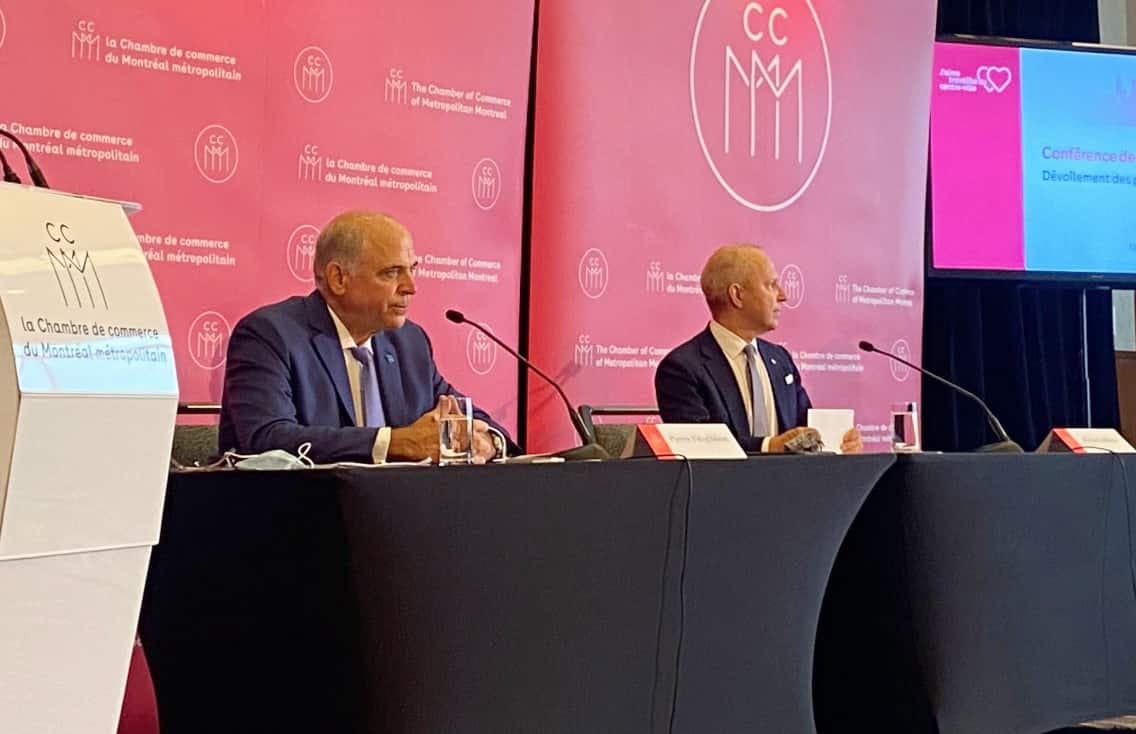 Pierre Fitzgibbon, ministre de l’Économie du Québec (à gauche), participait hier à une annonce touchant le centre-ville de Montréal en compagnie de Michel Leblanc, président et chef de la direction de la Chambre de commerce du Montréal métropolitain.