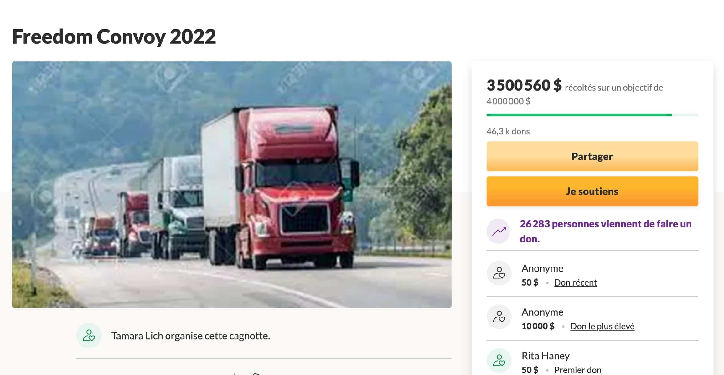 La campagne GoFundMe de l’événement avait récolté plus de 3,5M$ cet après-midi.