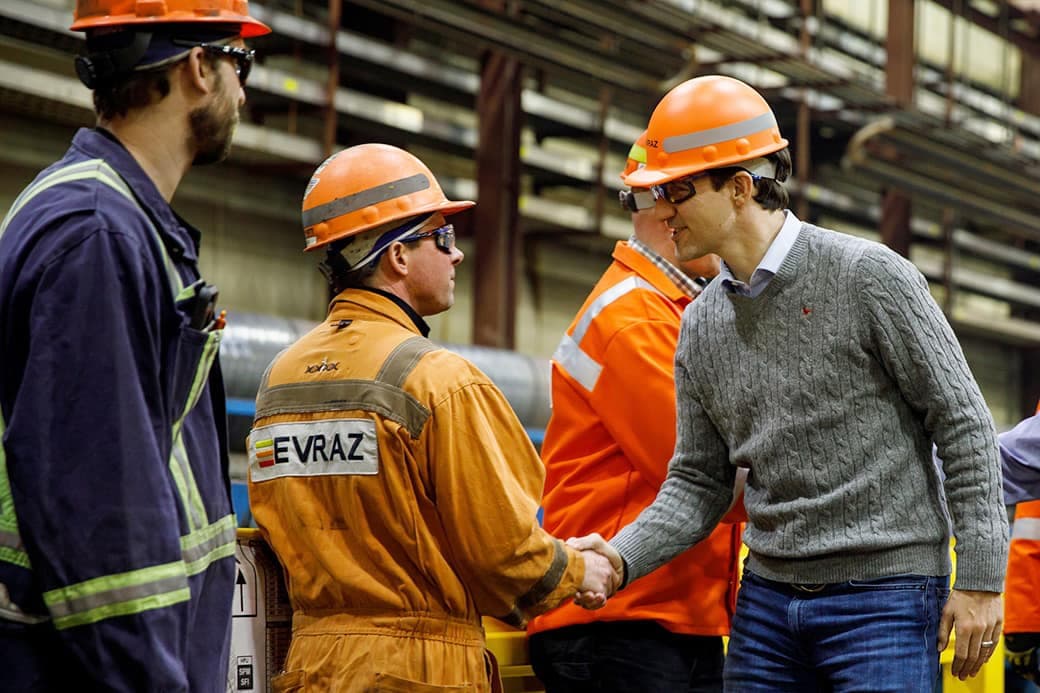 Justin Trudeau a rencontré des employés d’Evraz en 2018.