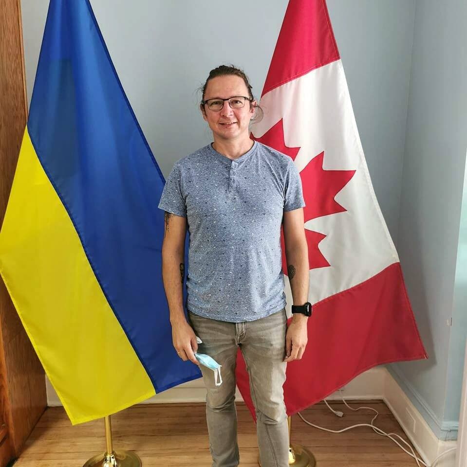 Oleg Koleboshyn en Roumanie en février 2022 afin d’aider au rapatriement de ses proches.