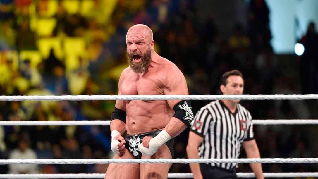Triple H lors d’un événement au King Saud University Stadium à Riyad, en Arabie saoudite, le 2 novembre 2018. Il a malheureusement dû s’absenter en septembre 2021 à la suite d’un grave accident cardiaque, pour finalement prendre sa retraite de l’arène, en mars dernier.