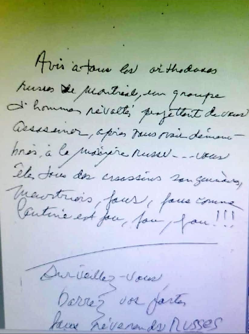 Une lettre manuscrite anonyme et menaçante a été reçue par la poste le 15 avril. Elle a nécessité un important déploiement de sécurité.