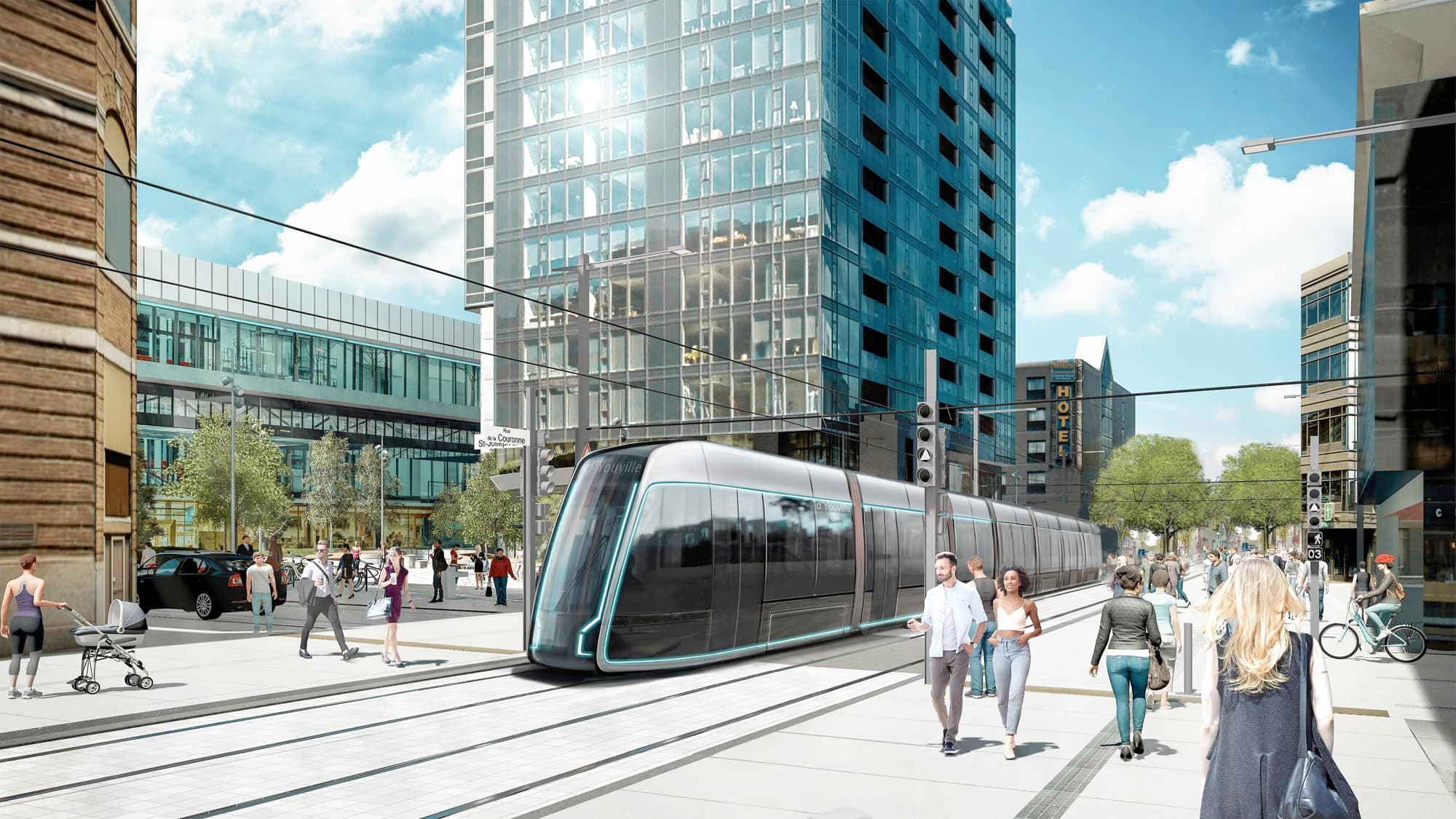 La Ville de Québec prévoit une alimentation électrique avec des lignes aériennes de contact tout au long du tracé de 19 km du futur tramway.