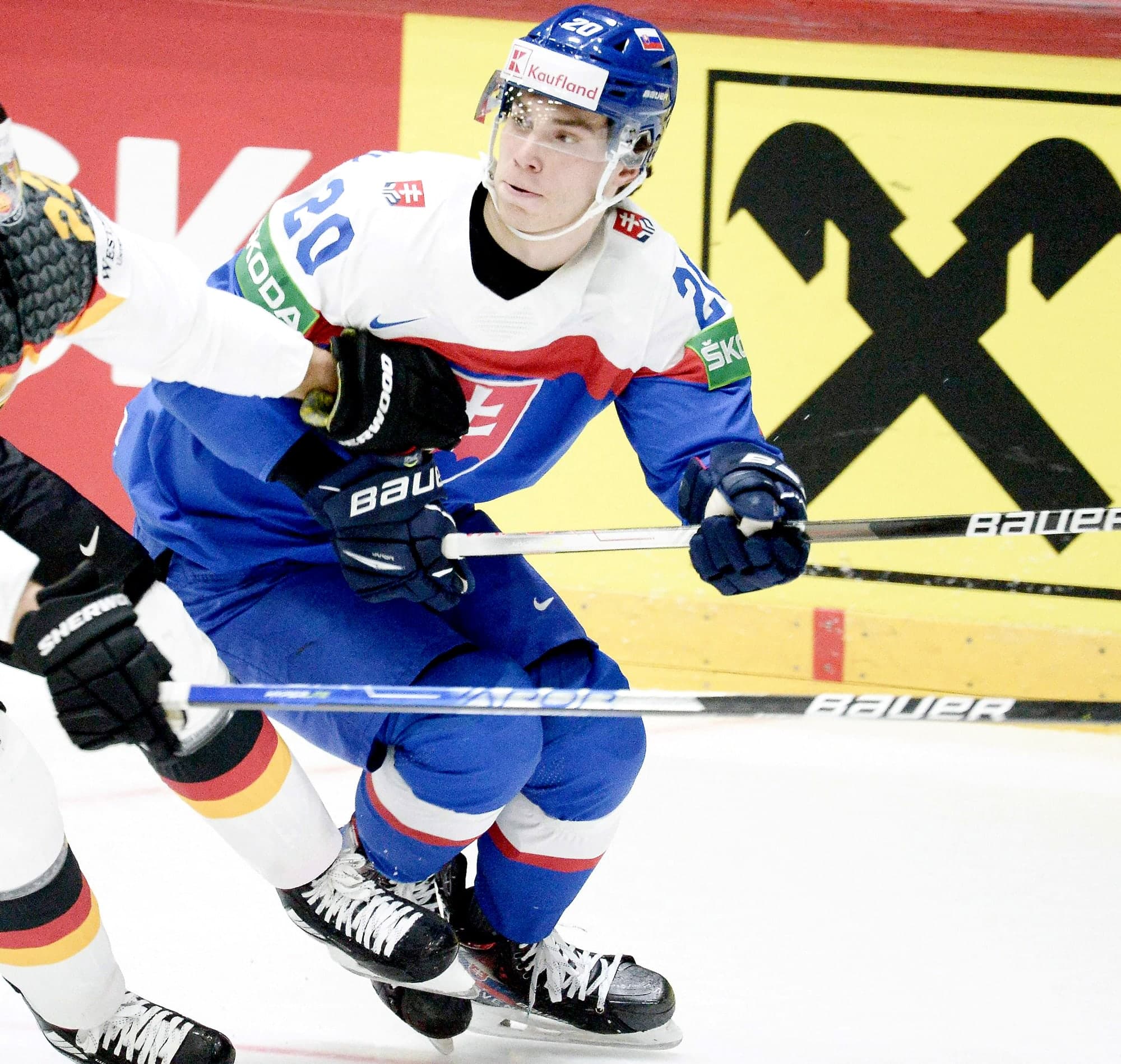 Juraj Slafkovsky en pleine action dans un duel contre l’Allemagne lors du Mondial en Finlande, en mai dernier.