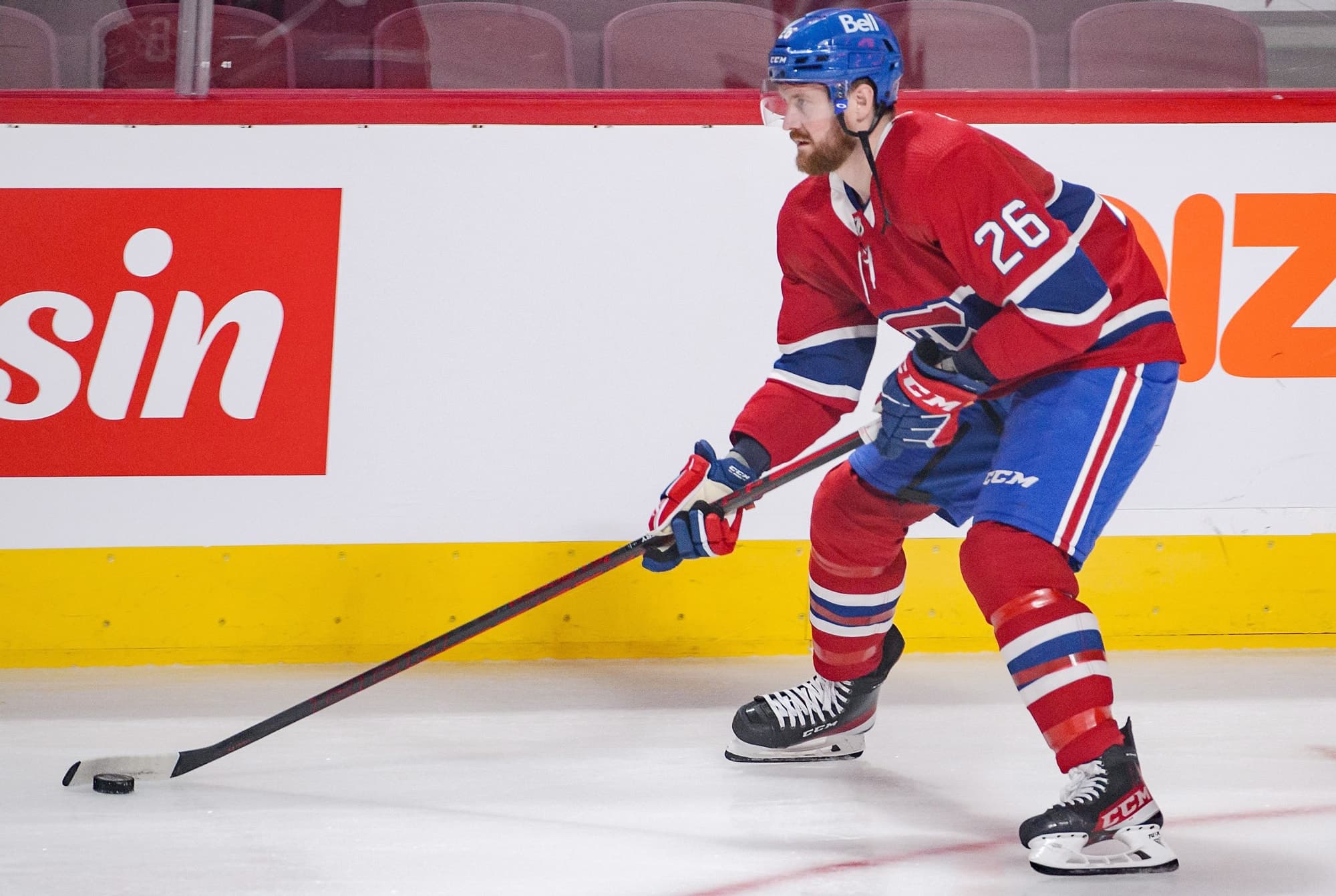 Le défenseur Jeff Petry en pleine période d’échauffement avant un match contre les Blues de St.Louis en février dernier au Centre Bell.