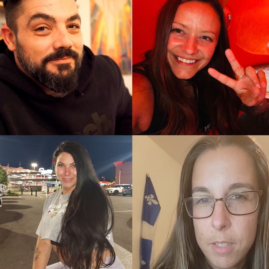 Les quatre administrateurs du groupe Facebook faisant la promotion du convoi «Dehors la CAQ» (de gauche à droite) : Jonathan Mongrain, Mylène Hébert, Hélène Chartier et Véronique Roussin.