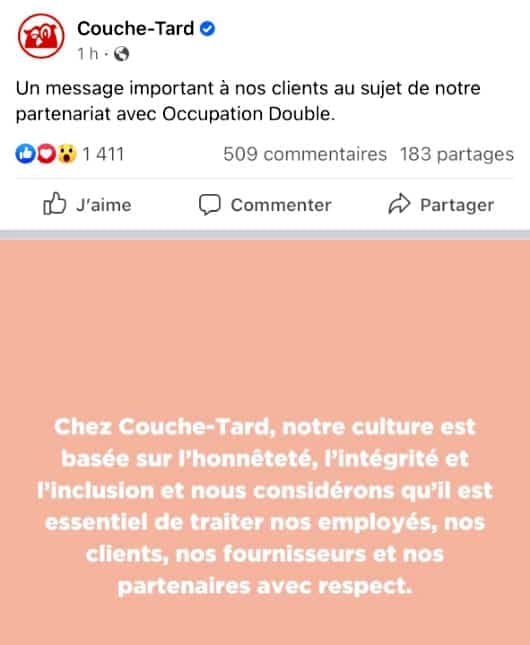 Une partie du message de Couche-Tard.