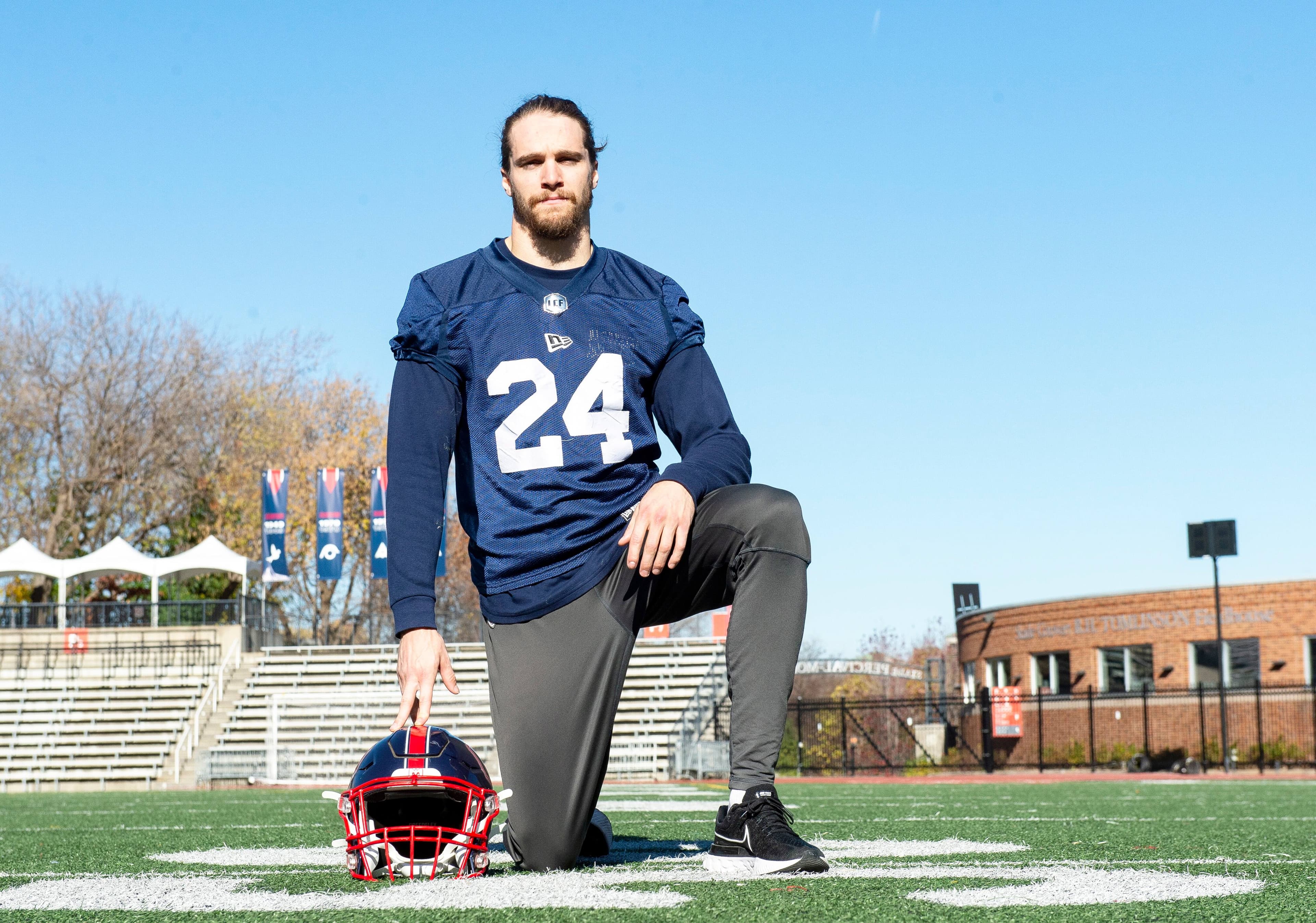 Marc-Antoine Dequoy accomplit du bon boulot sur la dernière ligne défensive des Alouettes.