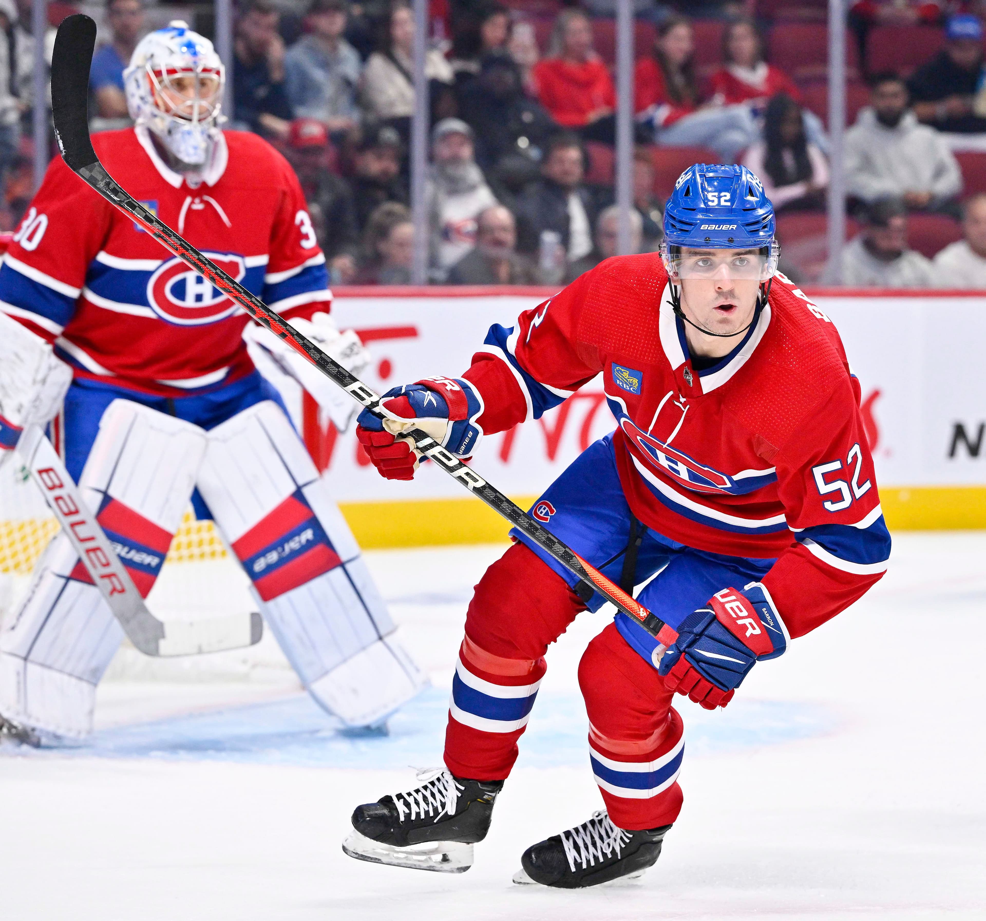 Le jeune défenseur Justin Barron, lors d’un match préparatoire en septembre dernier.