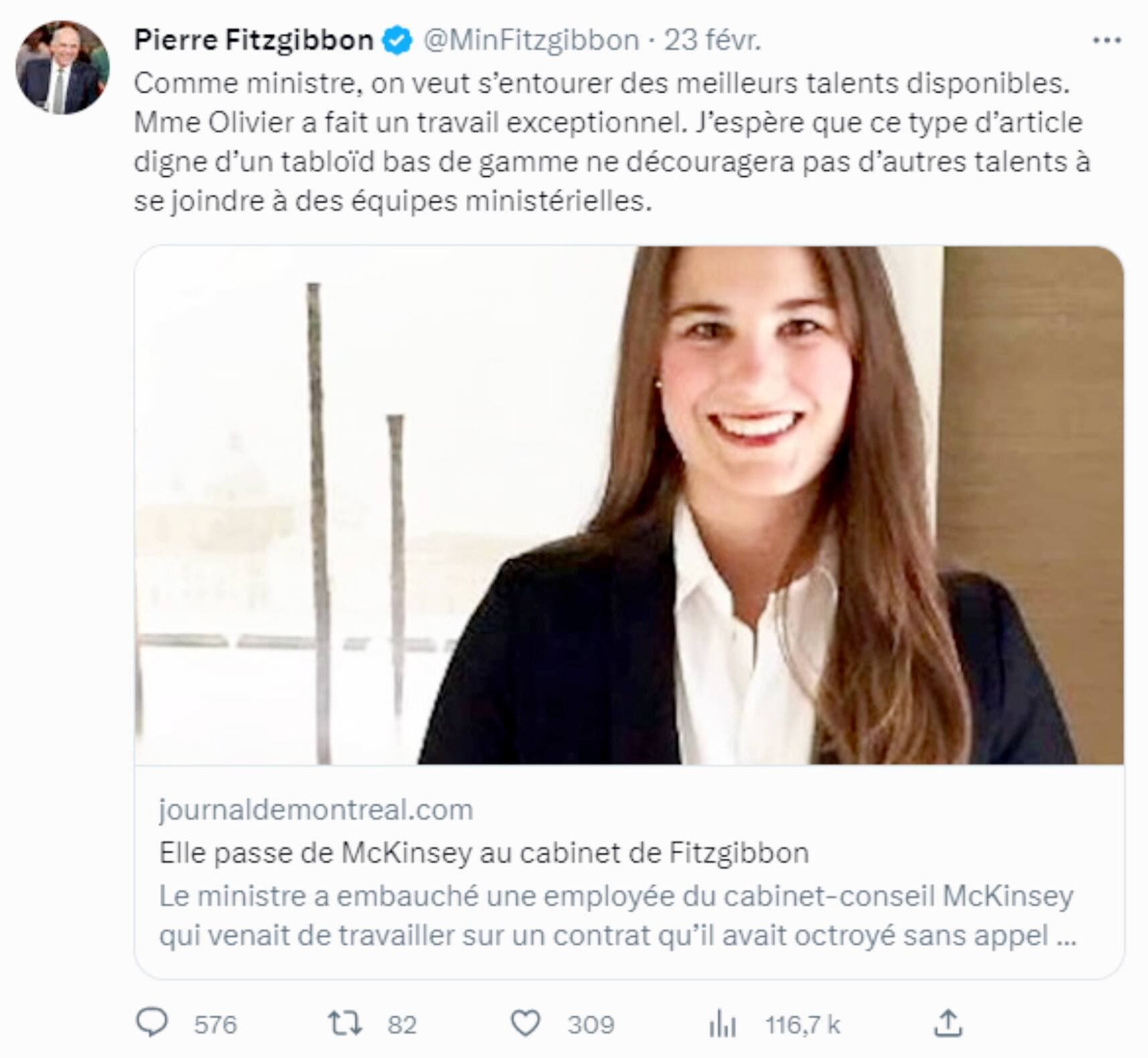 Capture d'écran du fil Twitter de Pierre Fitzgibbon