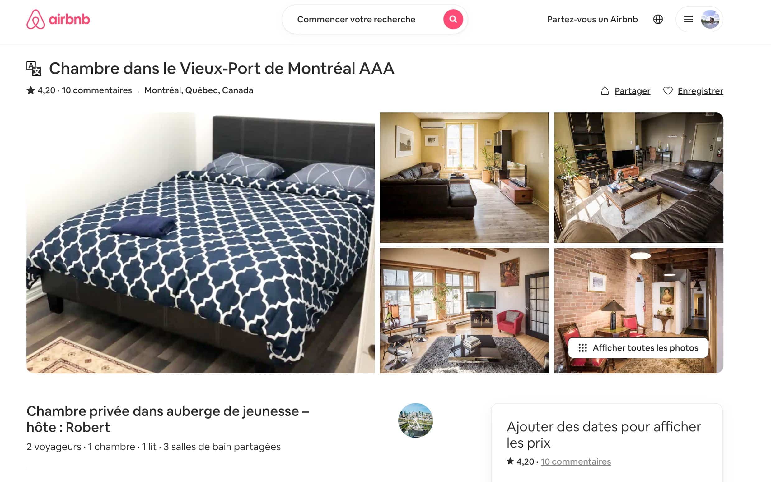 Une semaine après notre visite, l'annonce avait disparu du site. Crédit : Capture d'écran du site Airbnb