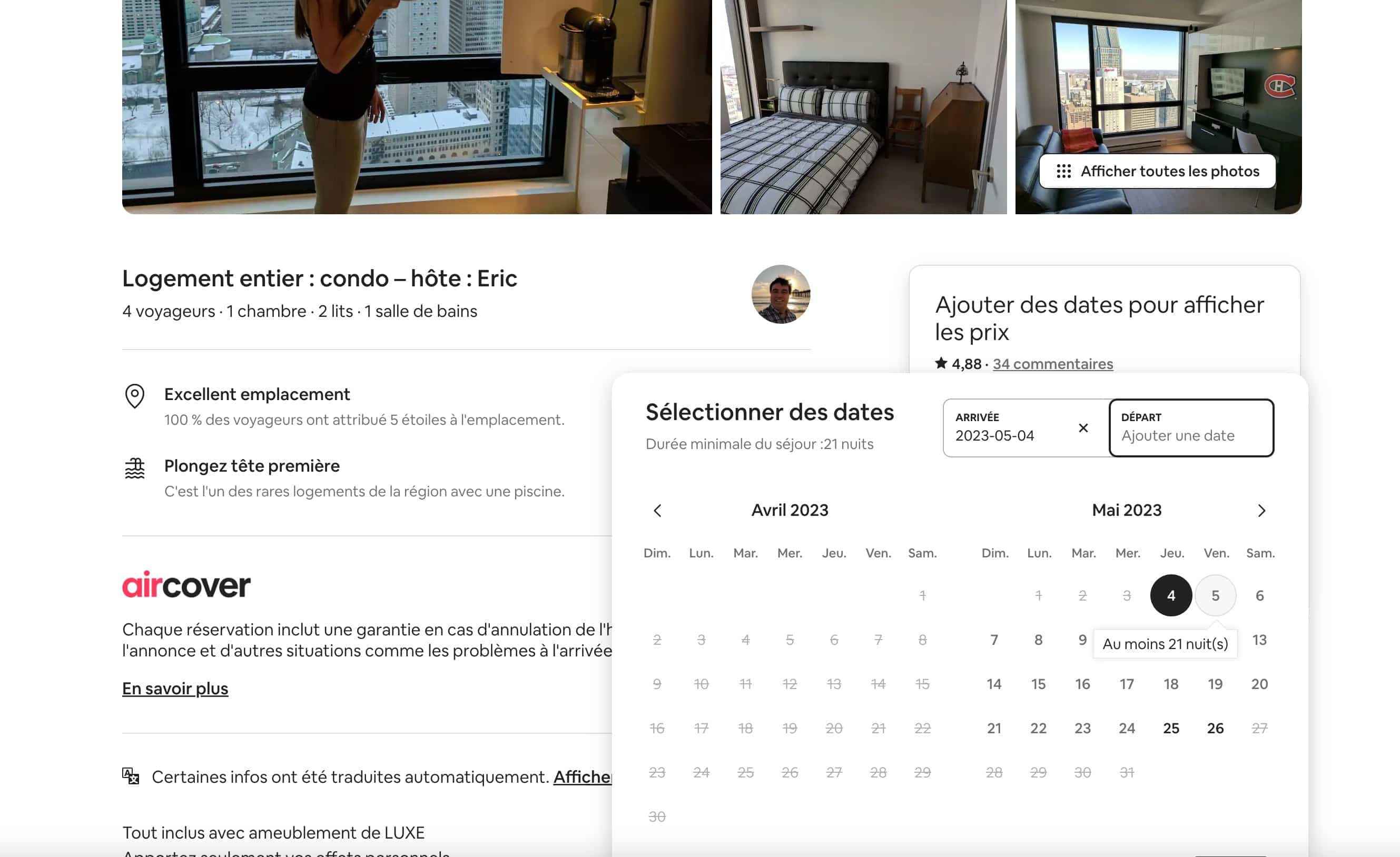 Capture d'écran du site Airbnb