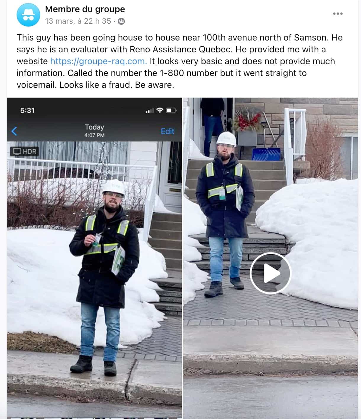 Un vendeur du Groupe RAQ filmé en train de faire du porte-à-porte illégal à Laval.