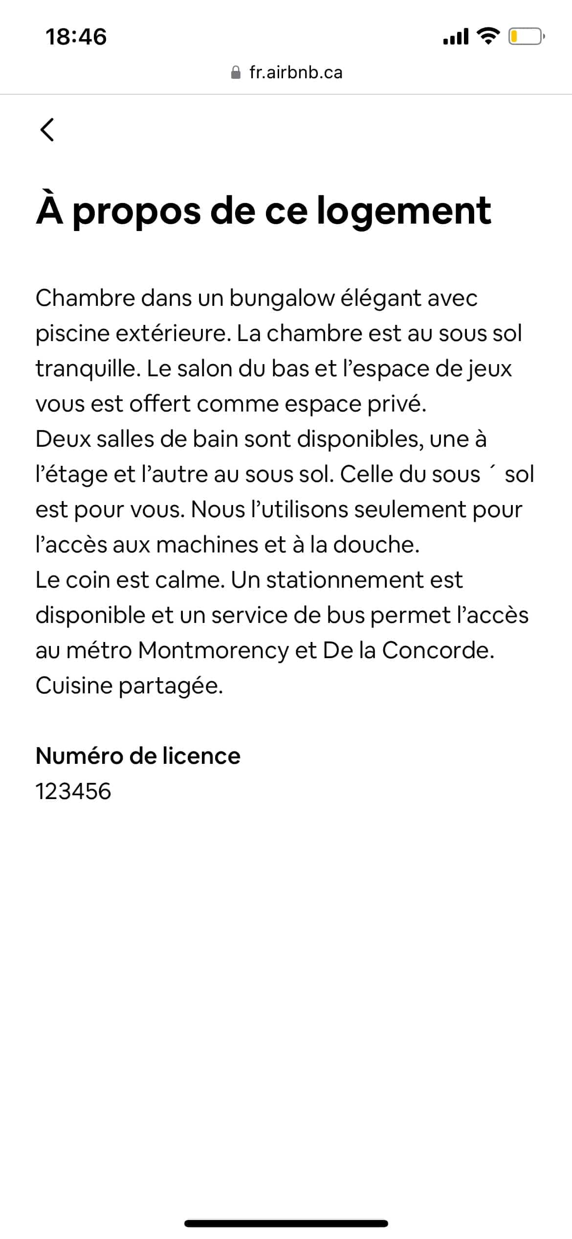 Capture d'écran tirée de Airbnb
