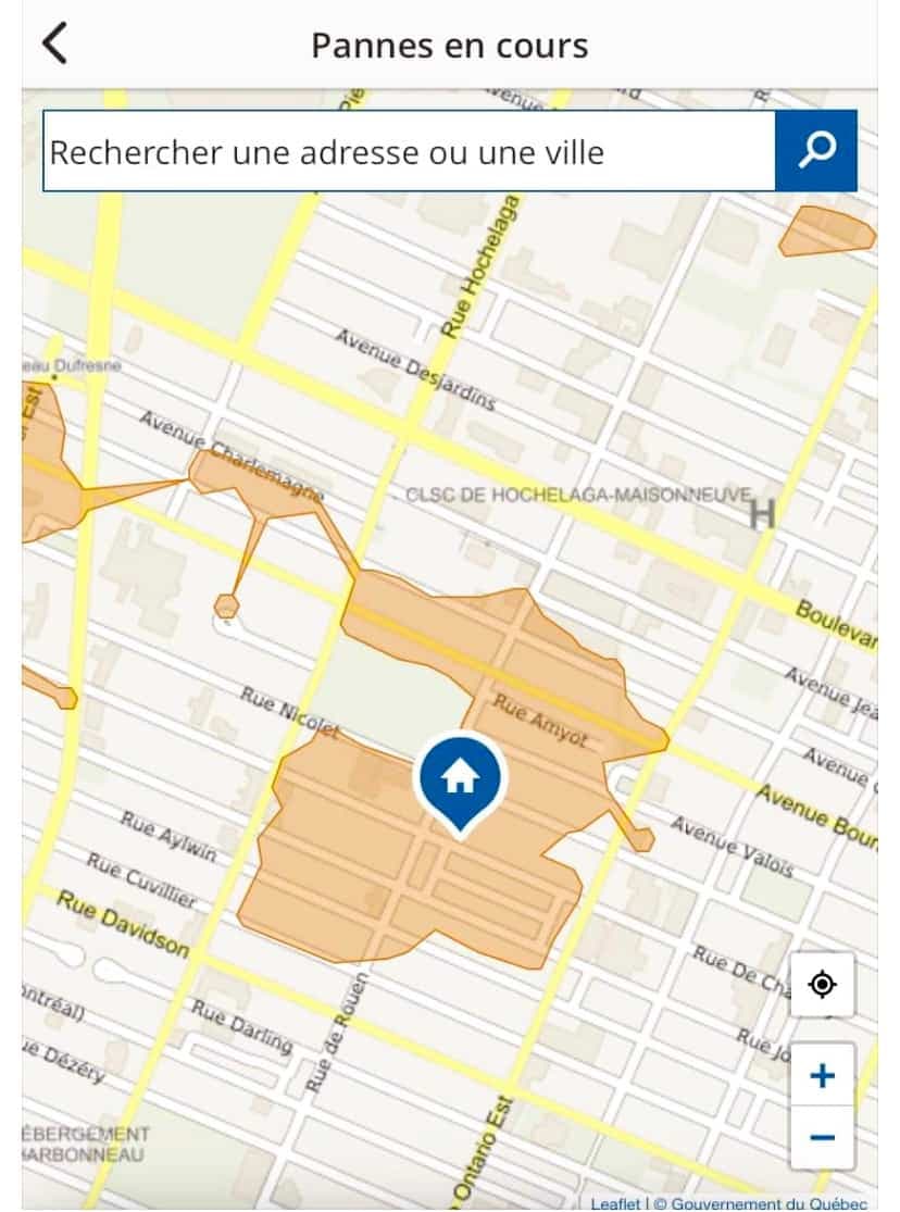 Selon Katia Bouchard, ce serait toujours le même secteur qui serait touché par des pannes, comme sur cette capture d'écran d'Info-Pannes qui date du 11 mars.