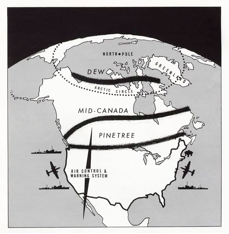 La ligne Pinetree telle que représentée en 1960