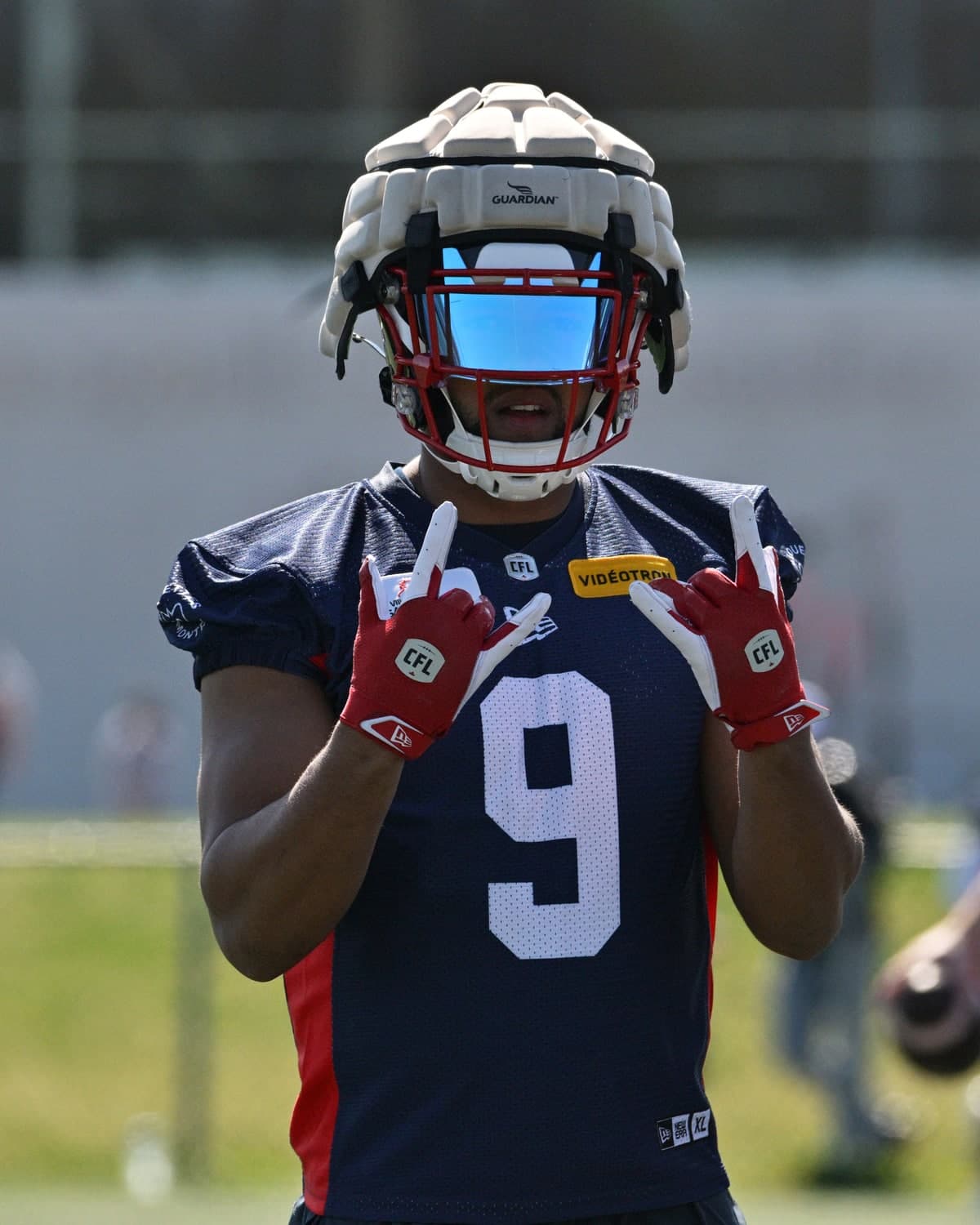 Geoffrey Cantin-Arku, le 11 mai 2025, durant le dernier camp d’entraînement des Alouettes, à Saint-Jérôme.