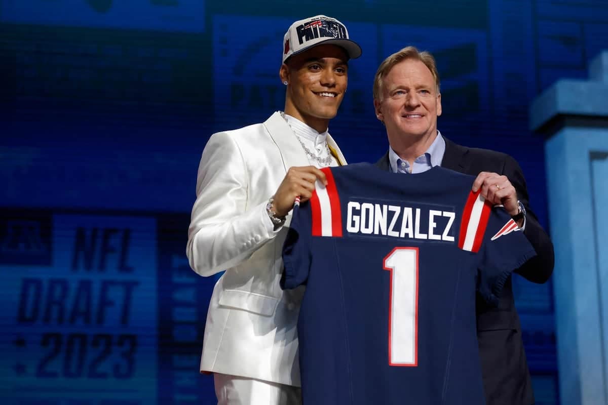 Christian Gonzalez a été l'élu des Patriots en première ronde.