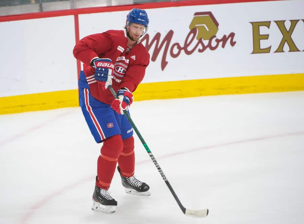 Eric Staal lors de la pratique du Canadien de Montréal au Complexe Sportif Bell, Brossard. 5 avril 2021.