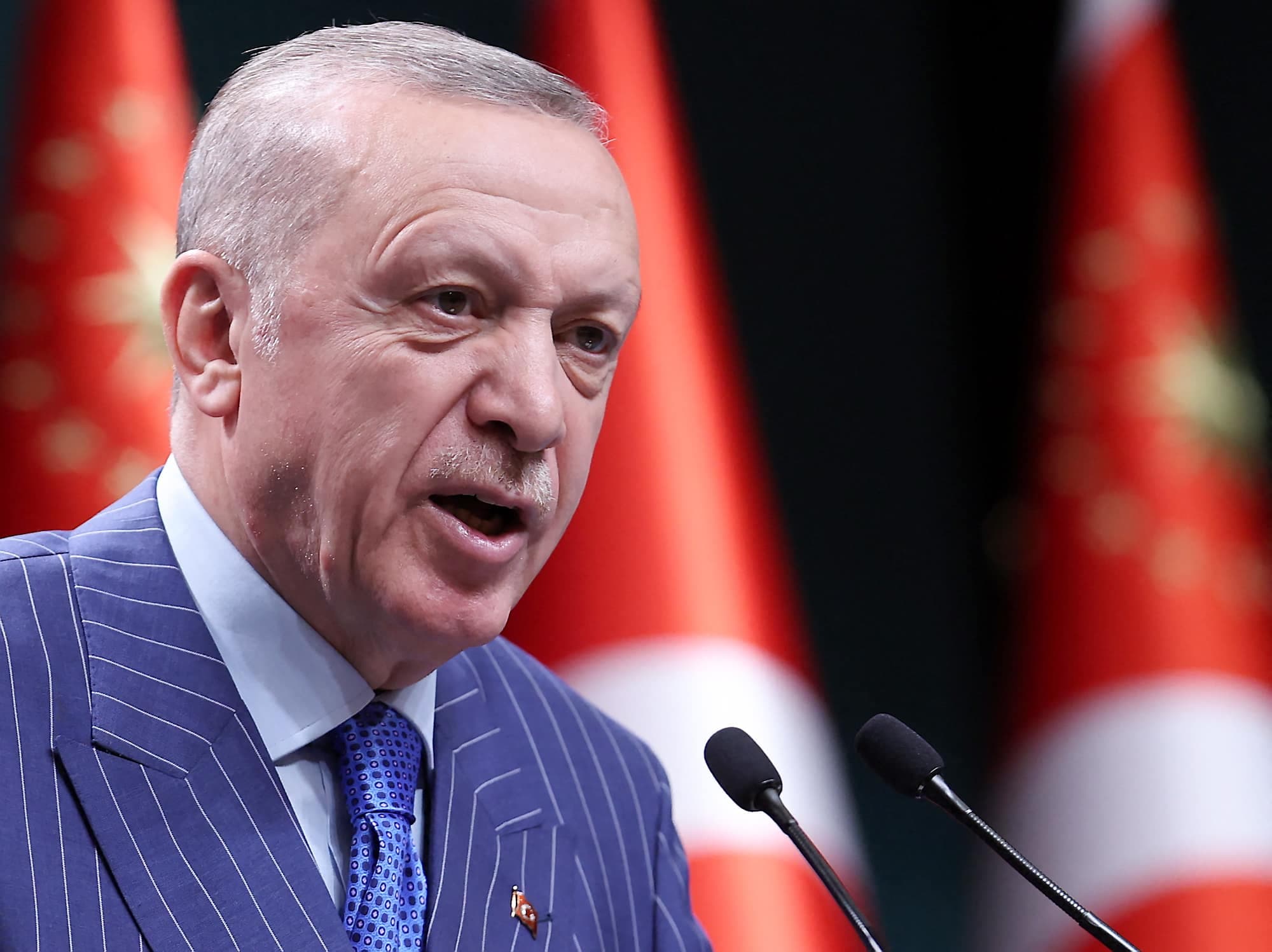 Le président turc
Recep Tayyip Erdogan lors d’une conférence de presse le 9 mai dernier.