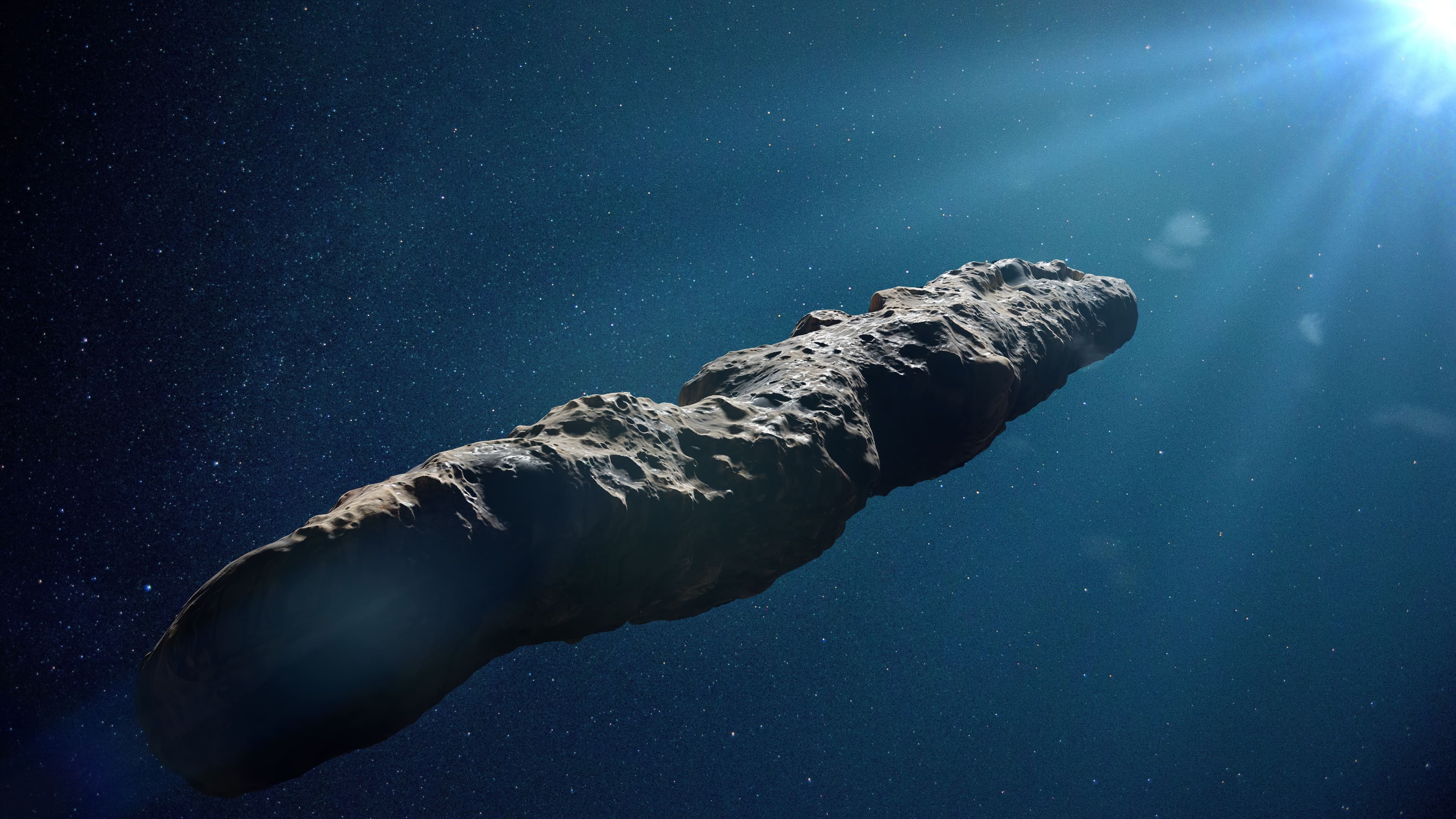 Illustration de l'objet interstellaire connu sous le nom d'Oumuamua.