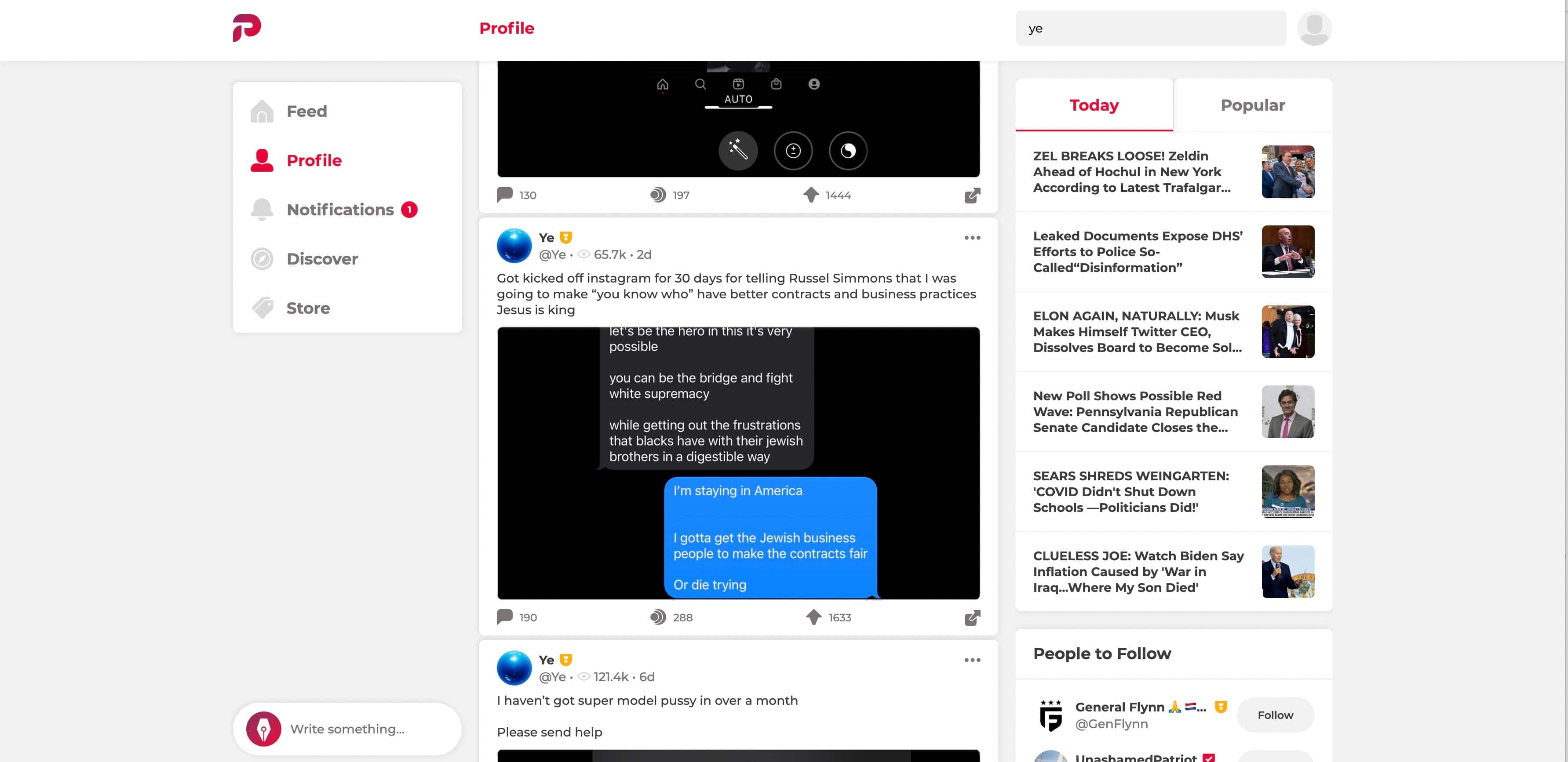 La reprise du post antisémite à la source de sa récente suspension temporaire sur Instagram, par Kanye West sur Parler.