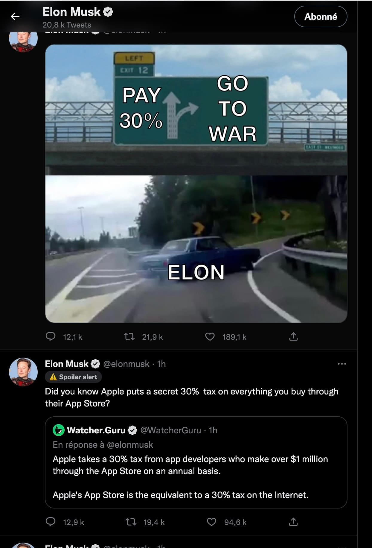 Enfilade d'Elon Musk contre la taxe du magasin d'applications d'Apple.