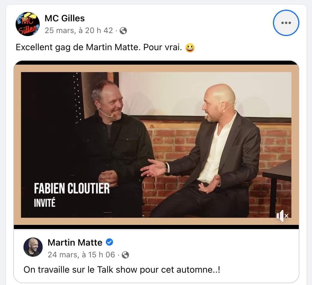 Capture d'écran / Facebook MC Gilles + Martin Matte