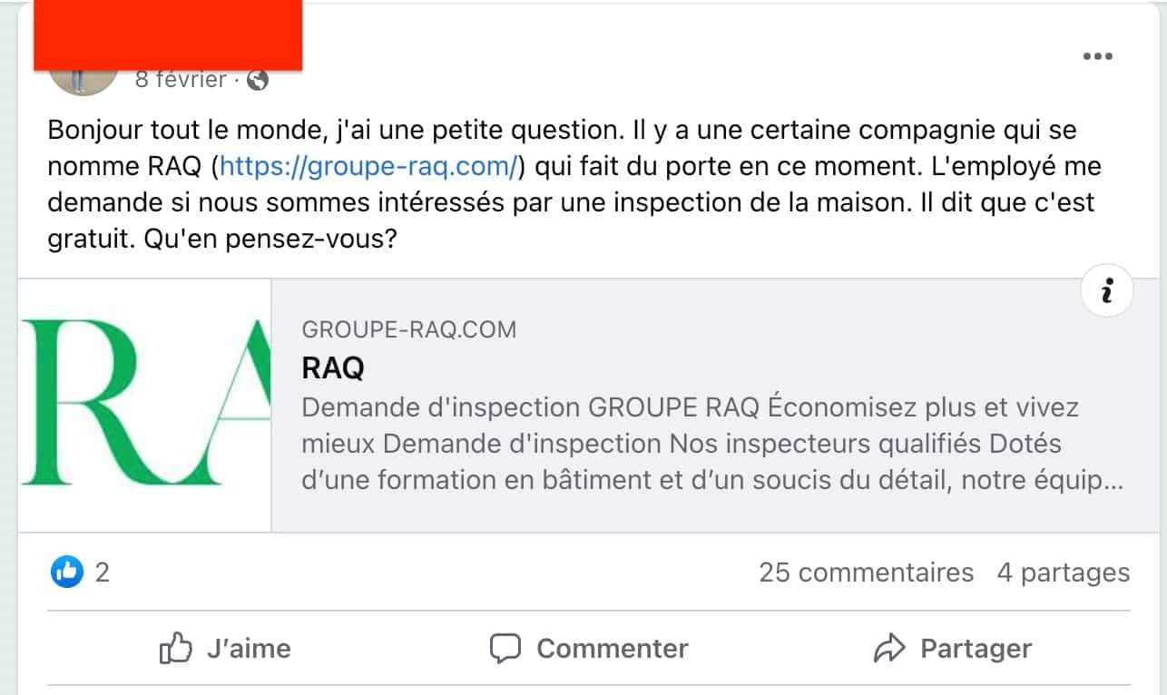 Capture d'écran du groupe Facebook «Ville SAINTE-ANNE-DES-PLAINES»