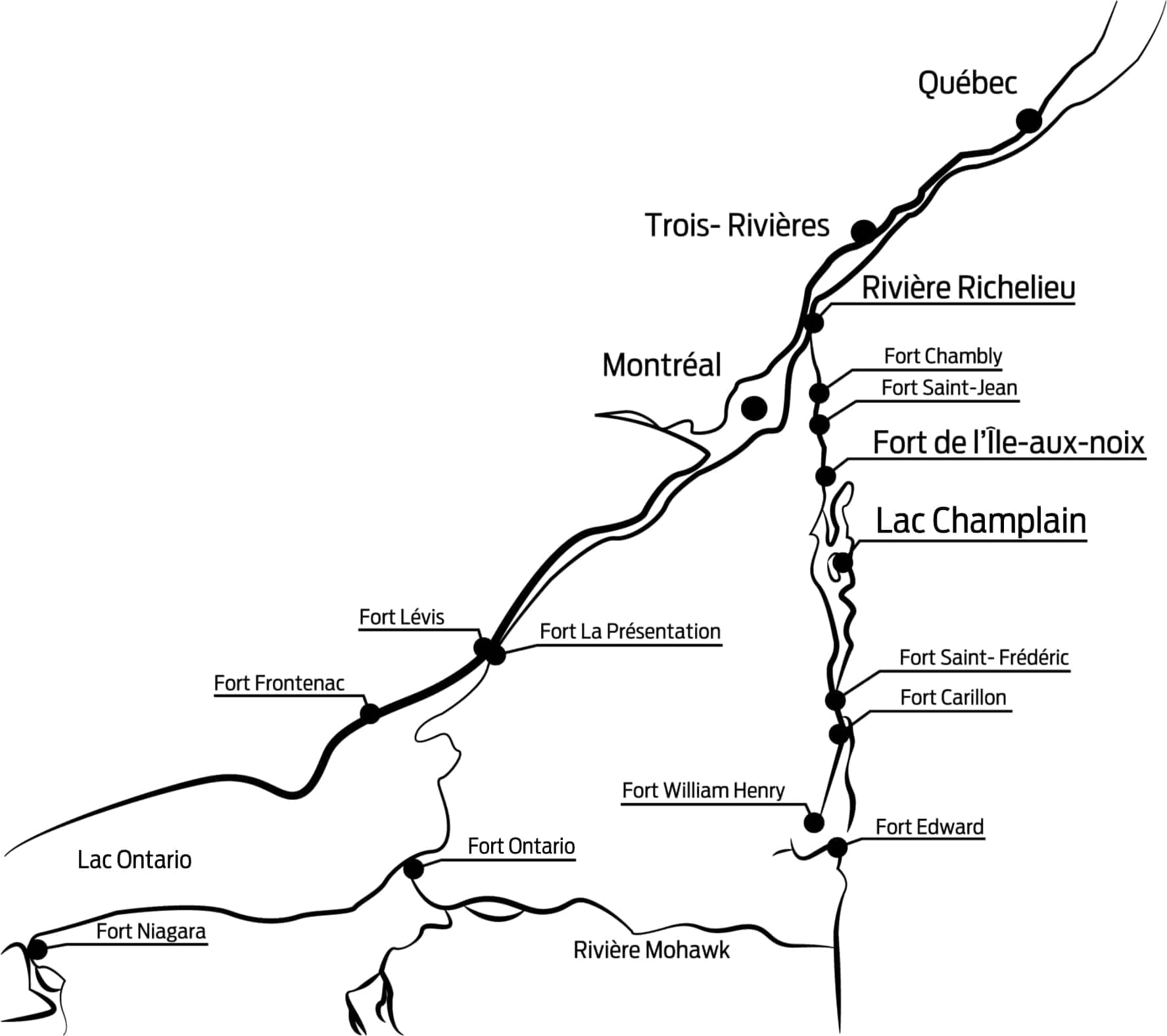 Détail d’une carte des forts de la rivière Richelieu et de l’est des Grands Lacs.