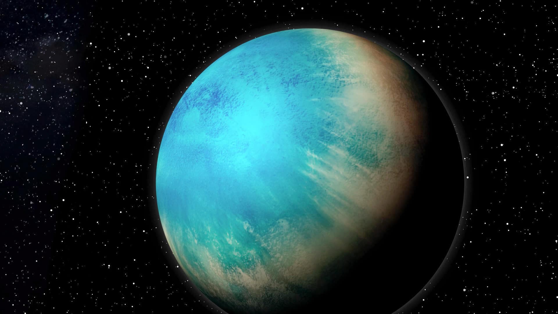 Vision artistique de la « planète océan » découverte par une équipe internationale dirigée par l’astrophysicien montréalais Charles Cadieux.