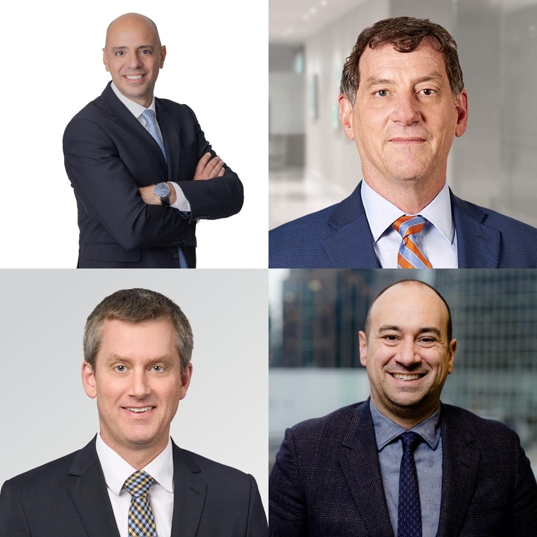 À partir du coin supérieur gauche dans le sens horaire: Nadim Rizk (Pinestone), Robert Beauregard (Global Alpha), Hugo Lavallée (Fidelity) et Marc Lecavalier (Fiera Capital).