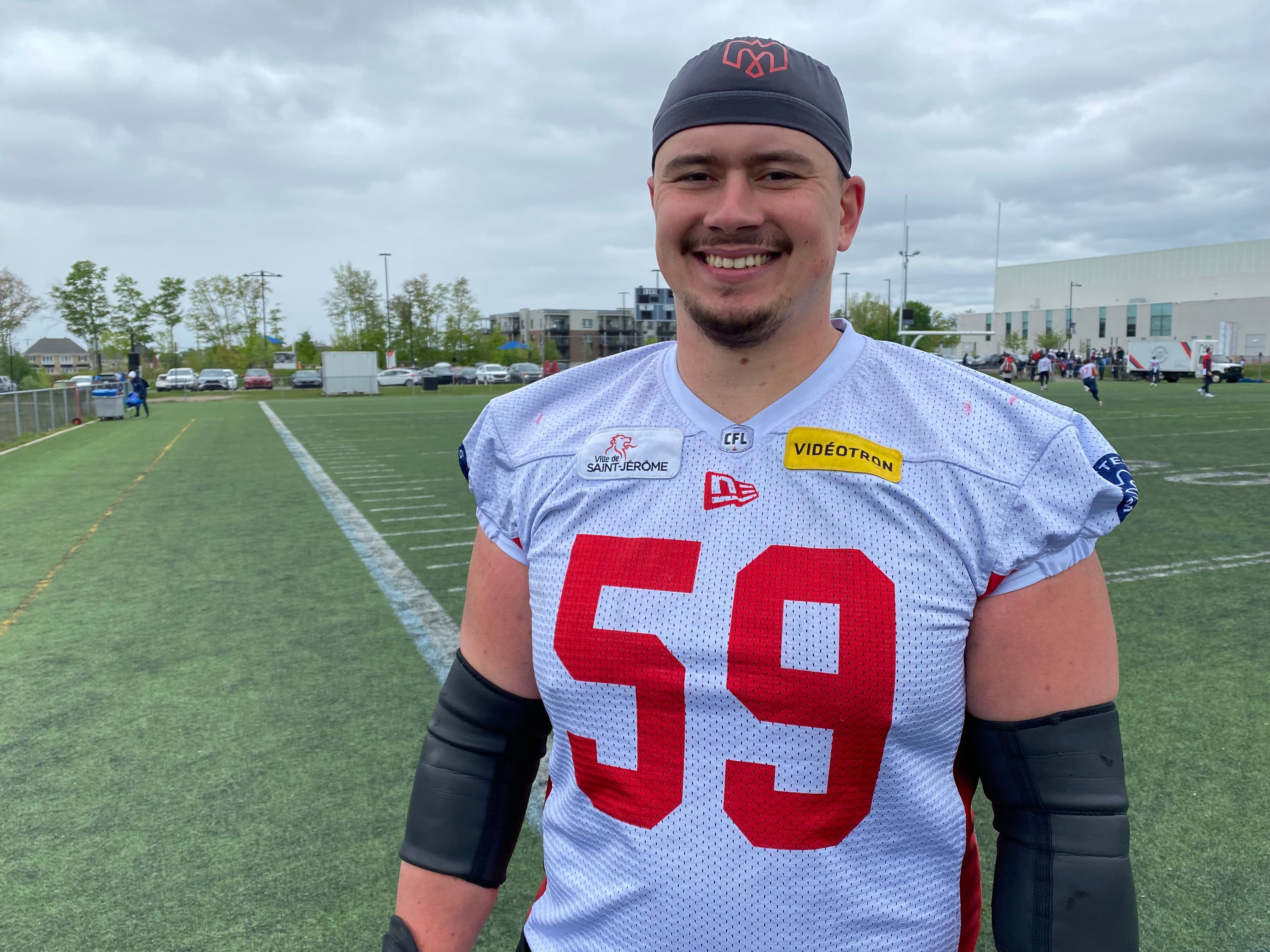 Cyrille Hogan-Saindon, au camp d’entraînement des Alouettes, le lundi 19 mai, à Saint-Jérôme