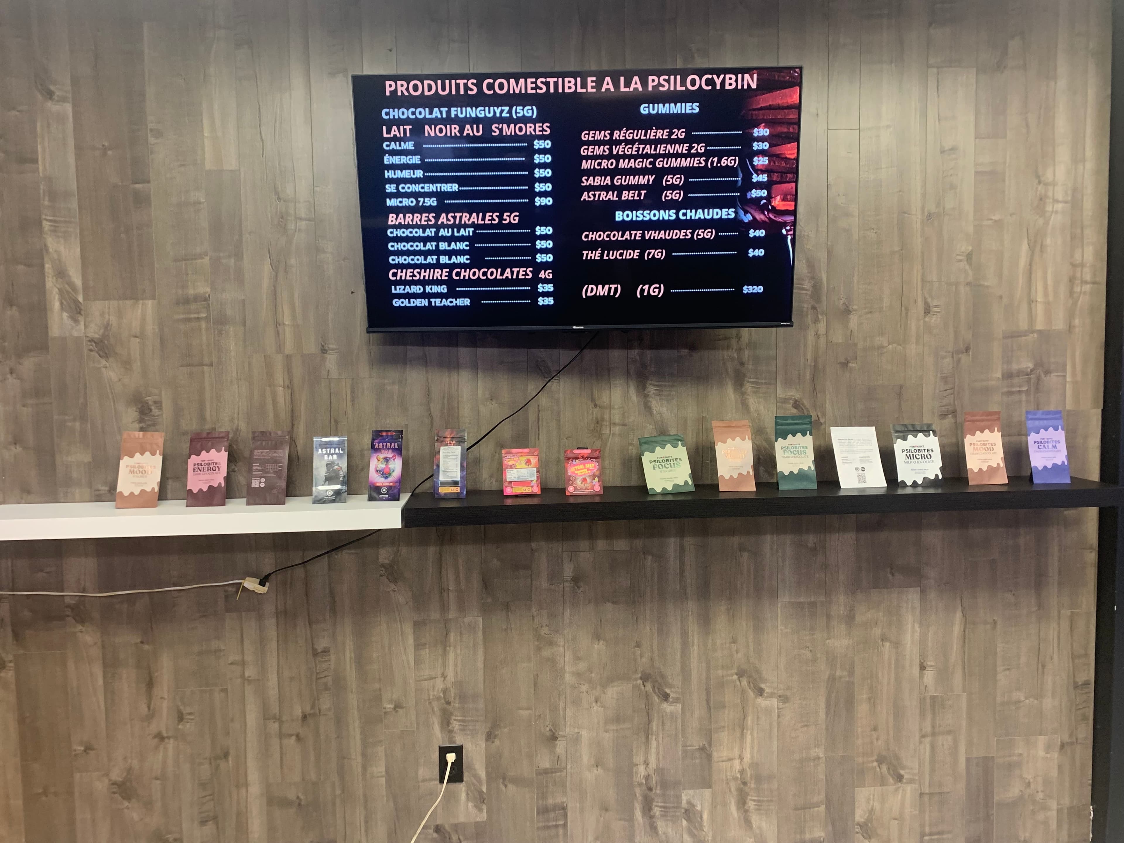 Des produits comestibles à la psilocybine vendus chez Funguyz.