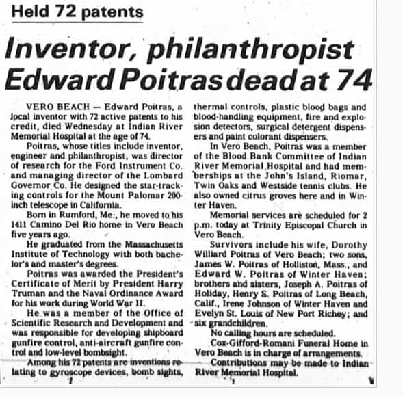 Cet article d’un journal local témoigne des prouesses scientifiques du grand-père de Laura Poitras.