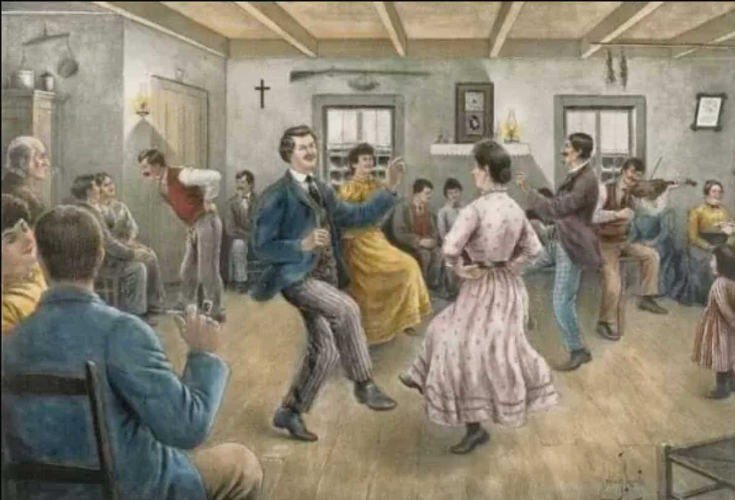 Nous voici dans une veillée canadienne-française où les hommes et les femmes pouvaient se rencontrer, sous la supervision de leurs parents.