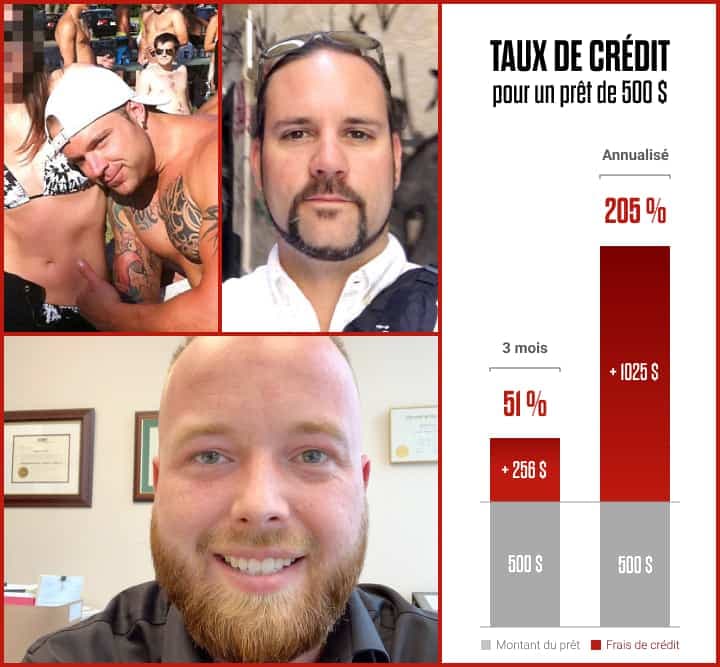 Philippe Corriveau (en haut à gauche) détient avec Carl Bachand (en haut à droite) le site pret911.com, qui génère des prêts privés pour Cobalt Financière. Michaël Jodoin (en bas), propriétaire de Cobalt Financière, un prêteur privé à Granby.