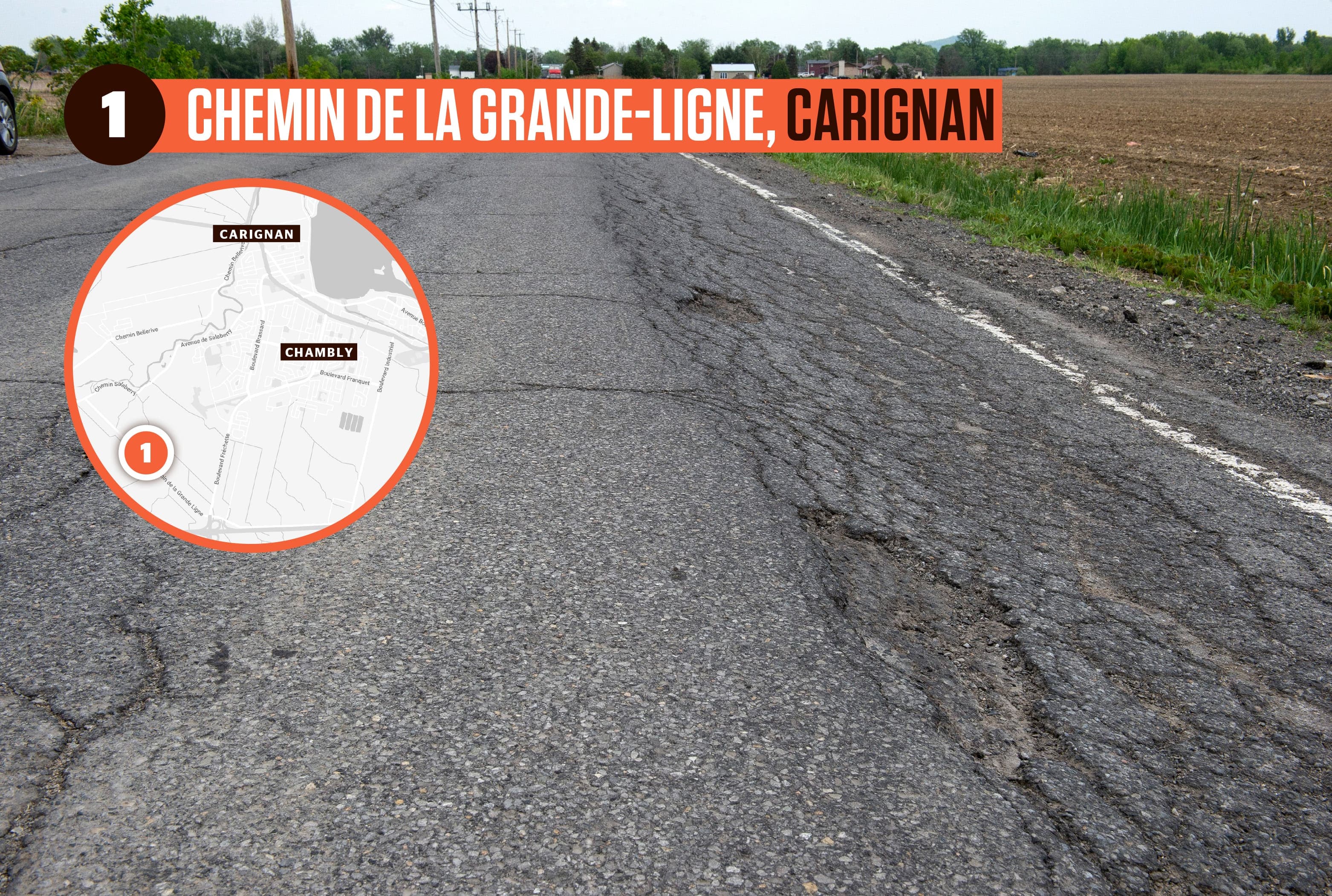 La grande gagnante (ou perdante !) du palmarès se trouve entre Carignan et Saint-Jean-sur-Richelieu. Le chemin de la Grande-Ligne cause des maux de tête à de nombreux usagers, au point où certains se sont chargés de colmater eux-mêmes les trous.