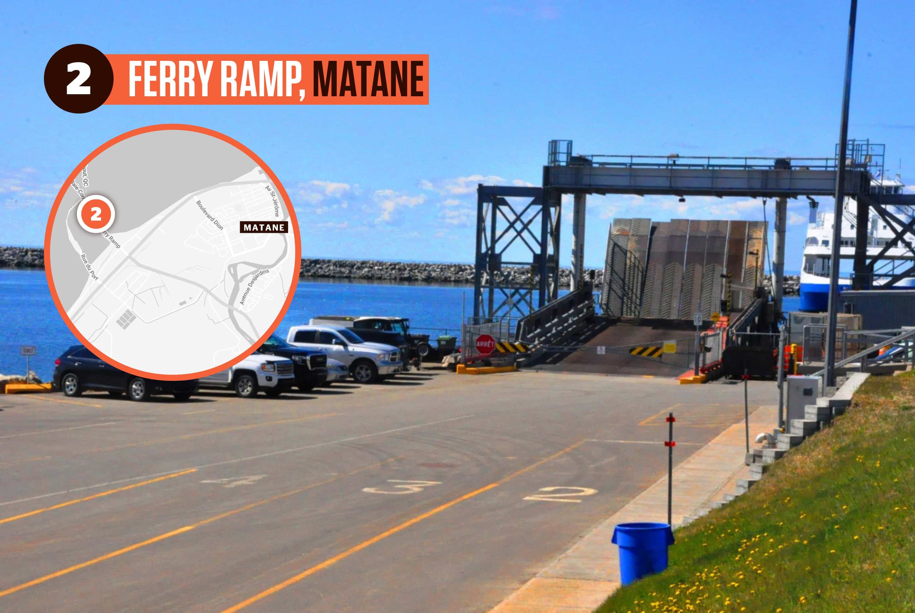 La Ferry Ramp, c’est-à-dire le bout de chemin menant au quai d’embarquement du traversier Matane–Baie-Comeau–Godbout, remporte la 2e position. Comme la route navale ne pouvait être soumise à ce palmarès, les citoyens, exténués par les bris de service, ont usé de ruse en nommant ce bout de bitume.