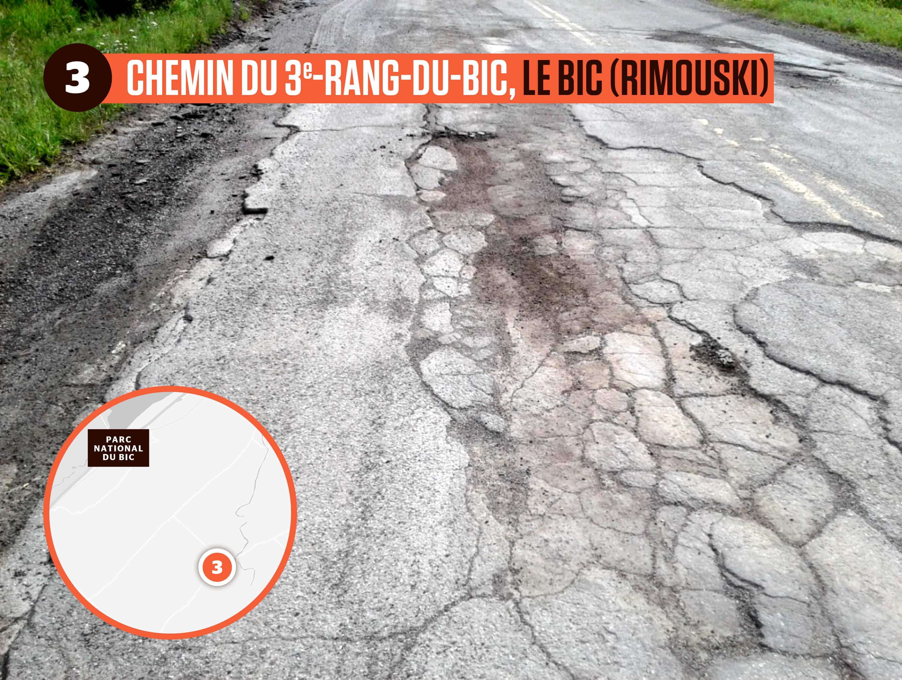 Comme son nom l’indique, le chemin du 3e-Rang-du-Bic, près de Rimouski, se hisse en... 3e position. Les problèmes de cette route ne dateraient pas d’hier, selon plusieurs citoyens de la région.