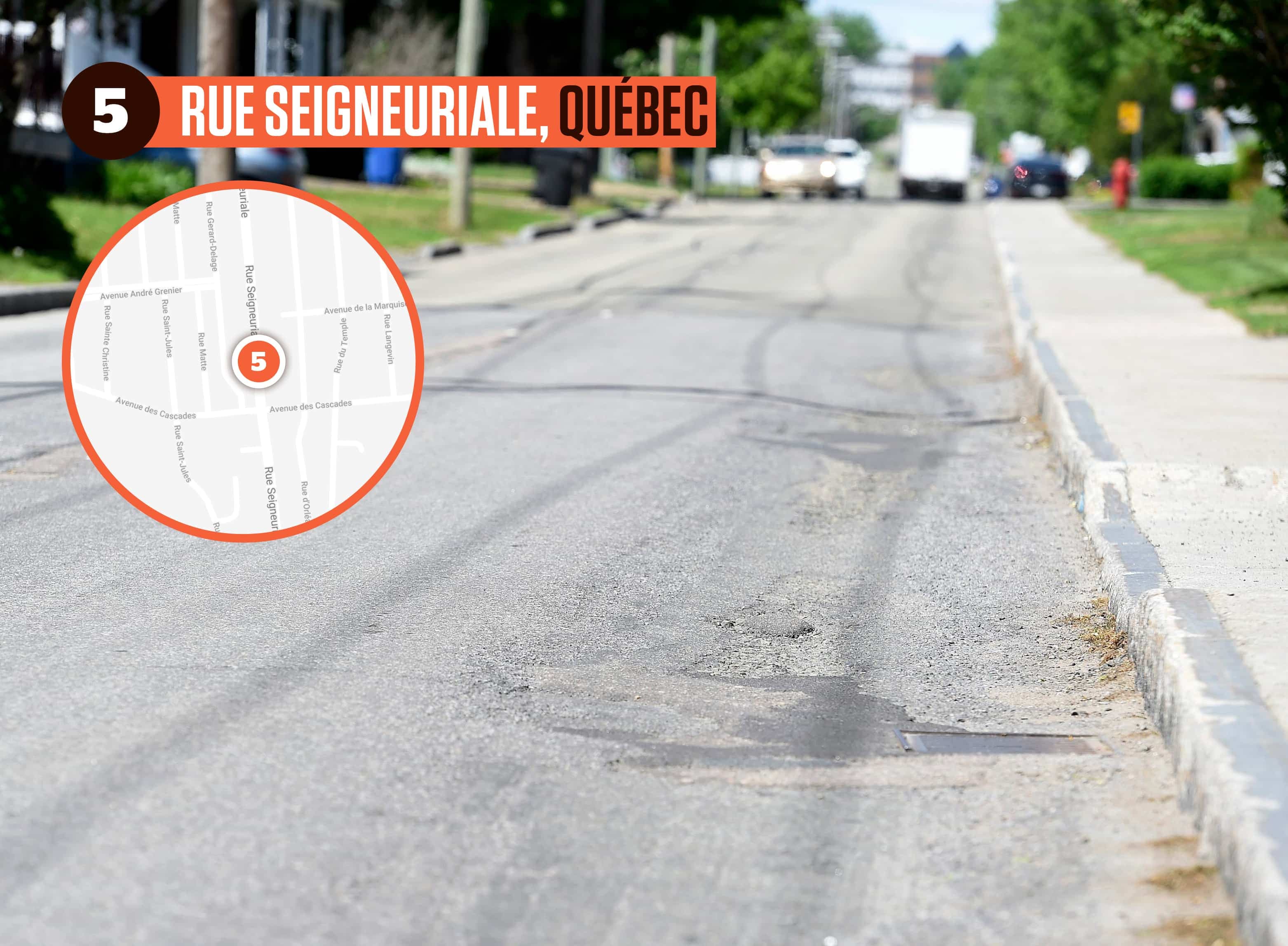 C’est dans la partie plus au nord de la rue Seigneuriale, dans l’arrondissement Beauport, qu’on trouverait davantage de crevasses et de trous dans la chaussée.