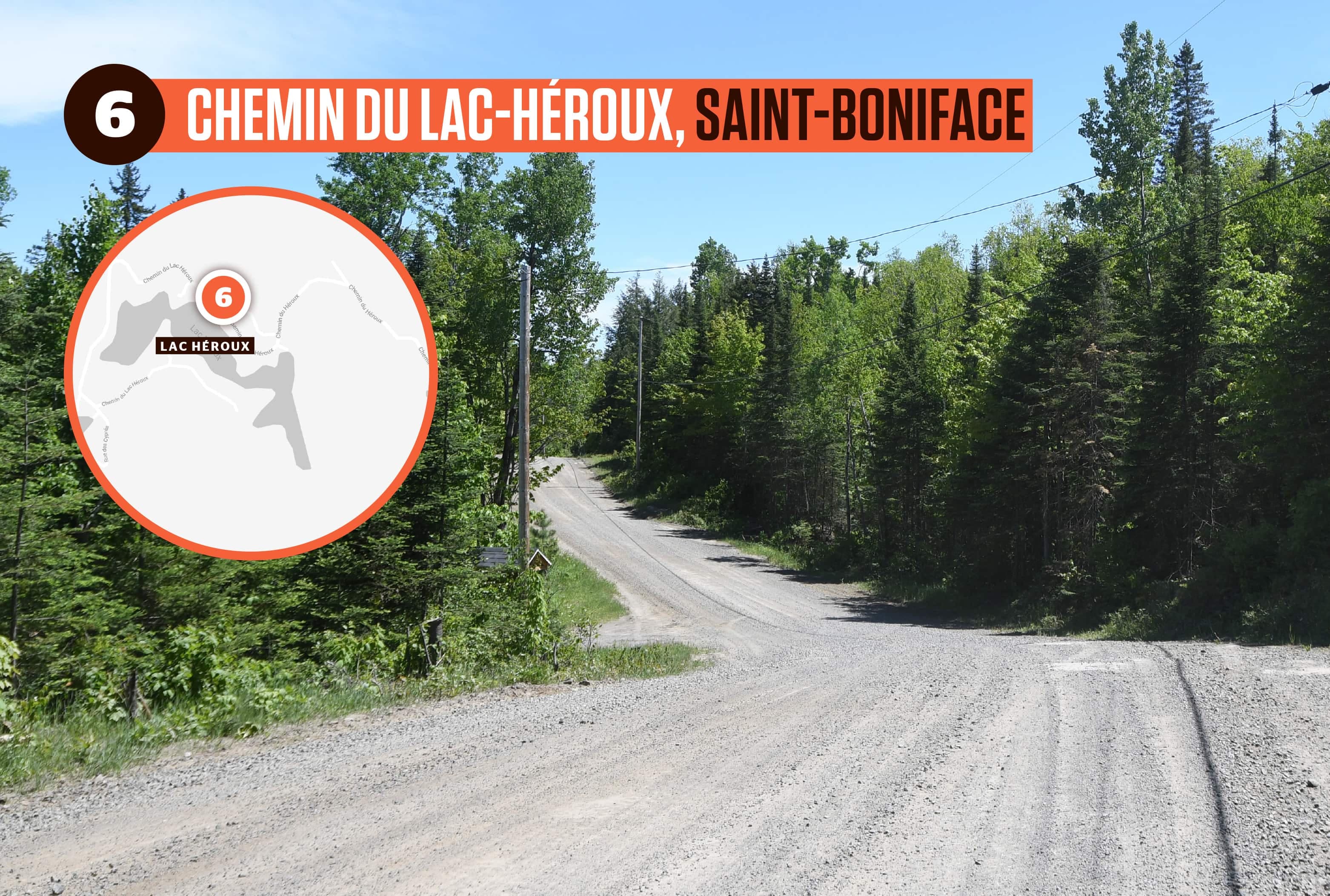 Les nombreux nids-de-poule de la route non asphaltée du chemin du Lac-Héroux, à Saint-Boniface, en Mauricie, valent le détour...