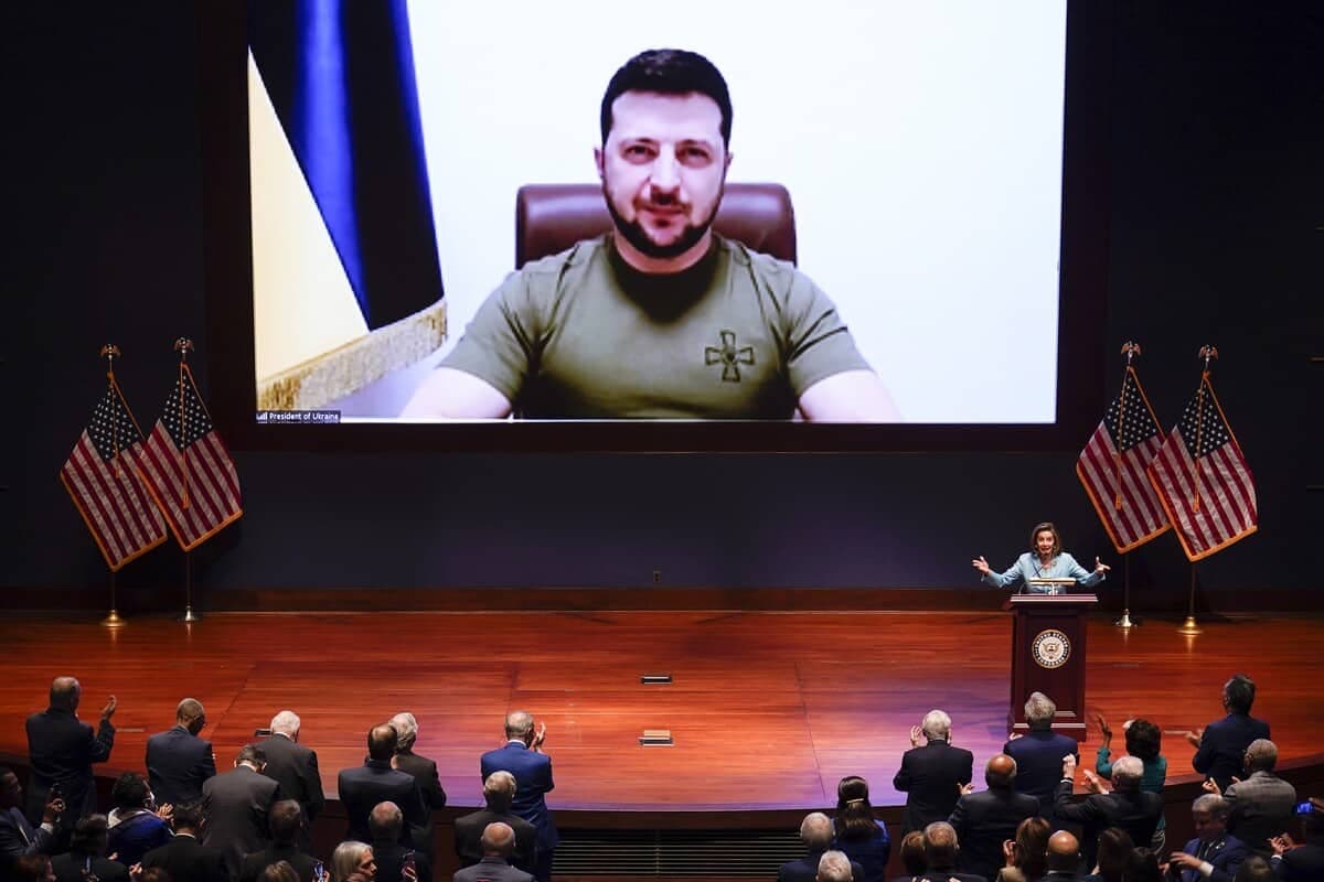 Le président ukrainien Volodymyr Zelensky lors de son allocution devant le Congrès américain, le 16 mars dernier.