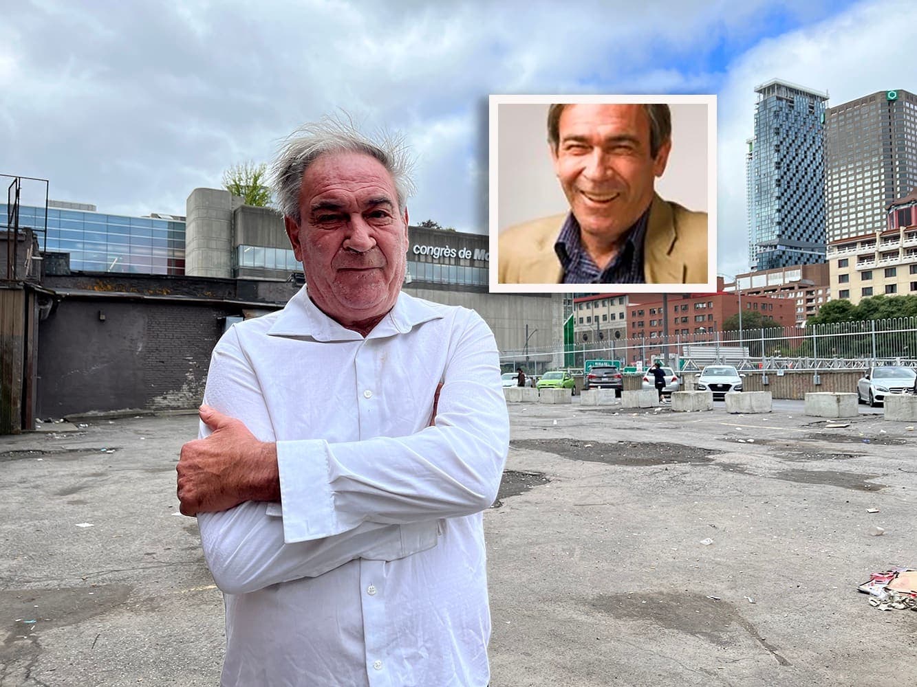 Ronald Paquet, 70 ans, s'est retrouvé à la rue après avoir été expulsé de son logement il y a quelques mois. En mortaise: la photo sur son profil LinkedIn retrouvé par le Journal.
