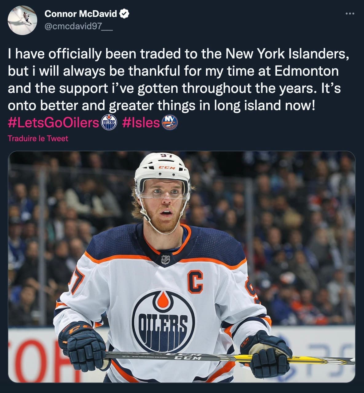 Le faux compte de Connor McDavid a sans doute berné plusieurs utilisateurs en leur faisant croire que la vedette annonçait son échange.
