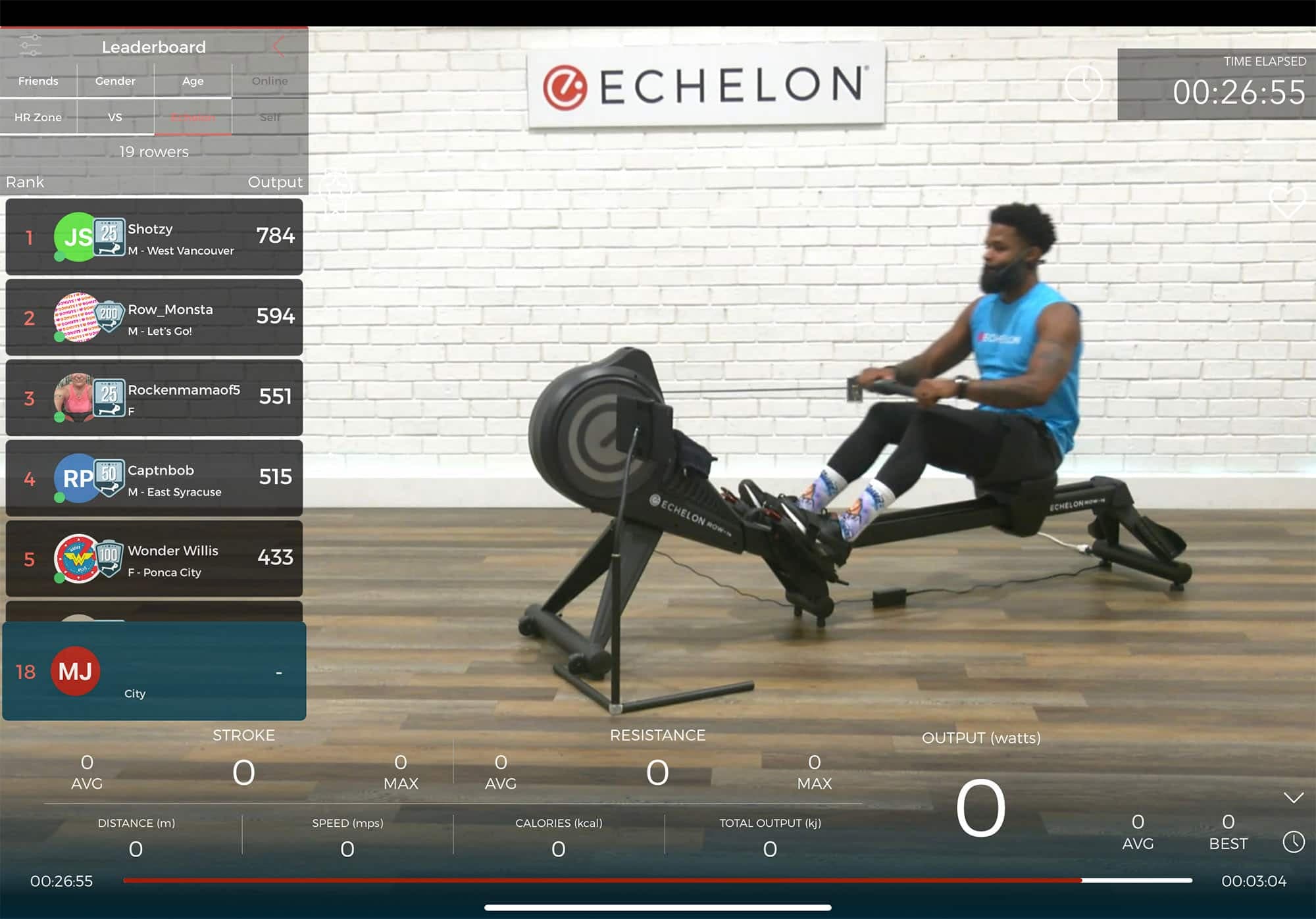 L’application mobile Echelon pendant un entrainement en direct.