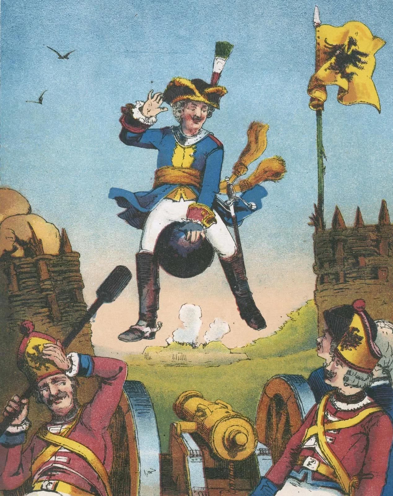 Illustration tirée de l'œuvre de Rudolf Erich Raspe, publiée au XVIIIe siècle, «The Adventures of Baron Münchausen»