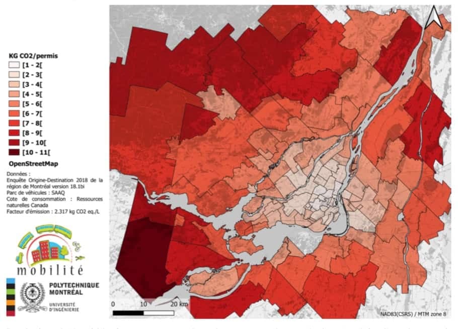Quantité des GES émis par permis de conduire selon le secteur municipal de domicile (2018).