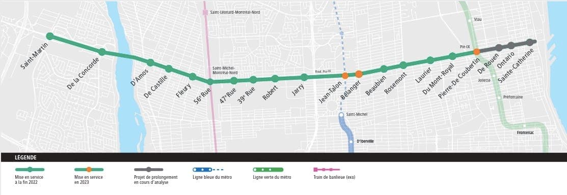 Le tracé du SRB est tout le long du boulevard Pie-IX, de Hochelaga à Laval.