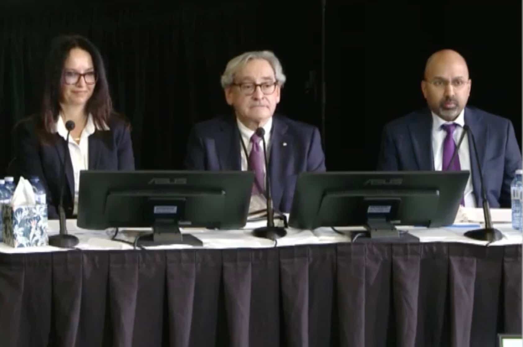 Isabelle Jacques, Michael Sabia et Rhys Mendes, hauts responsables du ministère des Finances du Canada, témoignent jeudi à la Commission Rouleau.